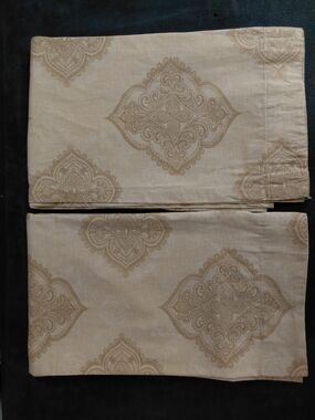 2 Elegant Beige Medallion Curtain Panels (Size 83"×53")